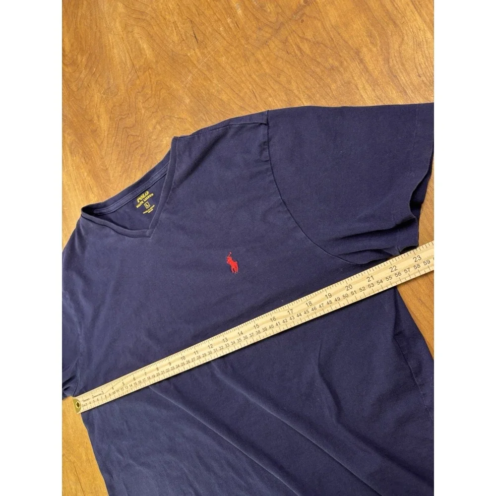 Mens Polo Ralph Lauren V Neck Short Sleeve Tee‎ Shirt Blue Red Horse Size L